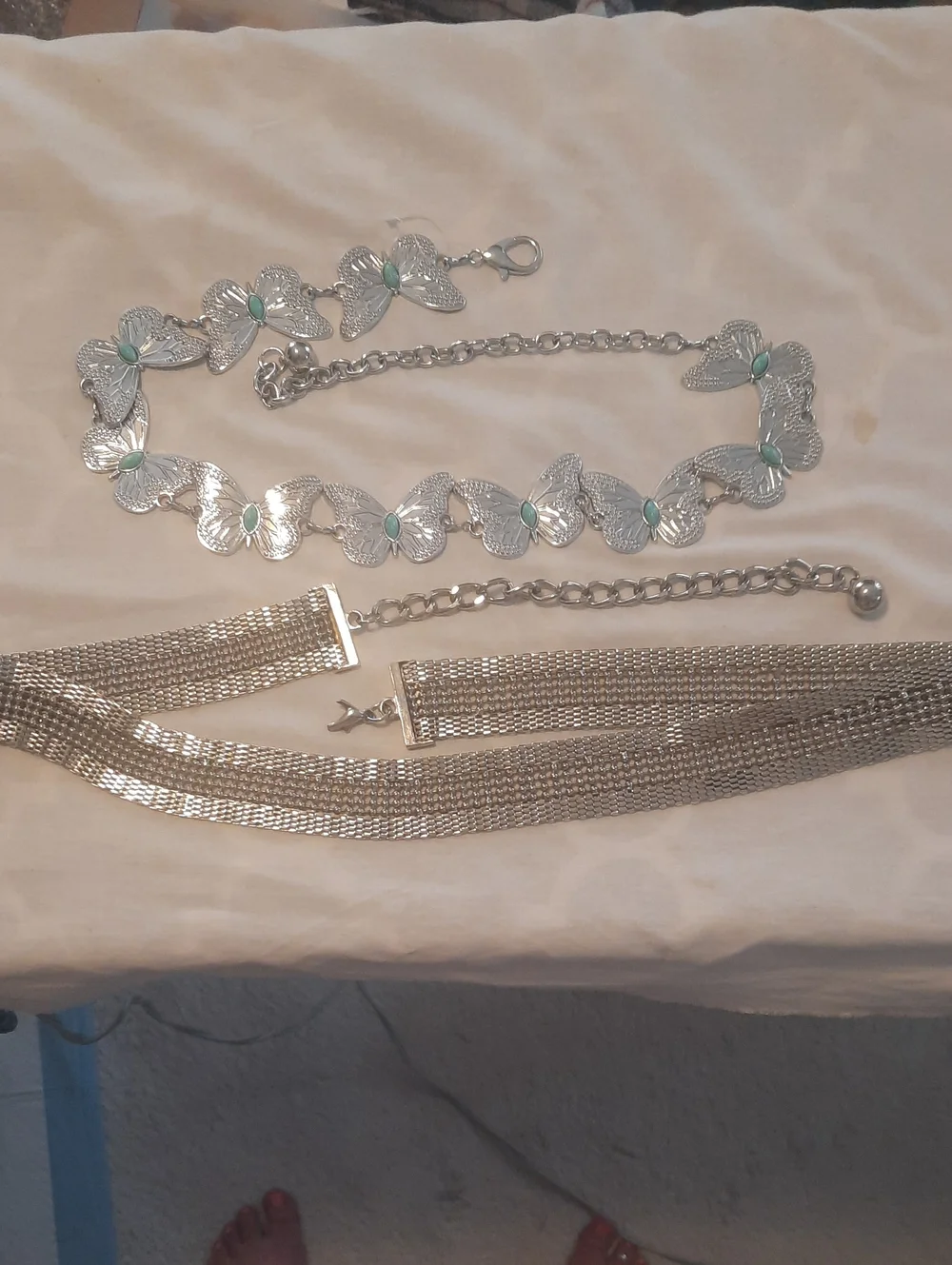 Silver Butterfly-Link Belt And Silvertone Mesh Belt